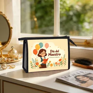 Teacher Theme Cosmetic Bag Portable Toiletry Travel Storage Bag Feliz Dia Del Maestro Gift Polyester Printed Makeup Pouch For Women
