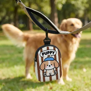 Portable dog treat pouch with cartoon puppy design for outdoor training and walking