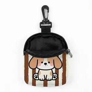 Portable dog treat pouch featuring a cartoon dog pattern and a durable carabiner clip for outdoors.