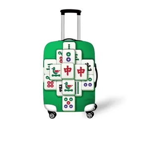 Elastischer Kofferbezug mit traditionellem grünem Mahjong-Muster zum Schutz des Koffers