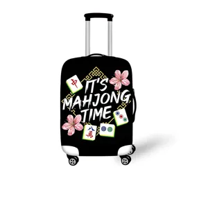 Elastischer Reisekoffer-Schutzbezug mit schwarzem Mahjong-Muster und Kirschblüten