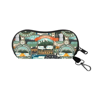 Retro camping theme portable sunglasses storage case with hanging hook and zipper