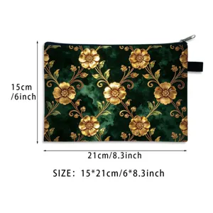 Elegante Kosmetiktasche im Barock-Stil mit goldenen Blumen auf smaragdgrünem Hintergrund