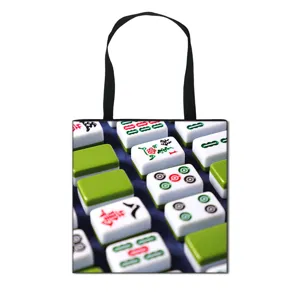 Draagbare draagtas met Mahjong-print voor winkelen en school, grote capaciteit.
