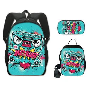 3-delige schoolrugzakset met monster graffiti print inclusief etui en koeltas voor lunch