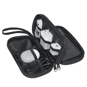 Portable black travel organizer bag for electronic accessories cables and chargers
