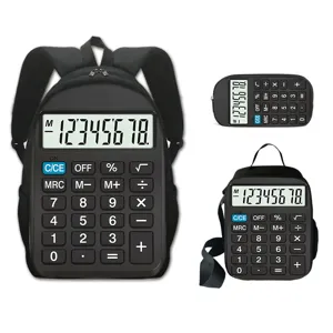 Schwarzes Grundschul-Rucksack-Set, dreiteilig, mit einem kreativen Taschenrechner-Druckdesign