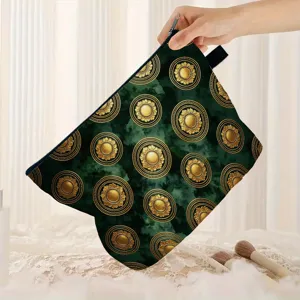 Große Kosmetiktasche mit barockem Print aus wasserfestem grünem Polyestergewebe für Damen