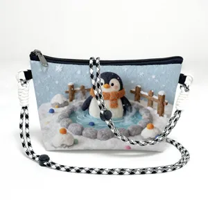 Süße Filz-Umhängetasche mit Pinguin-Print und verstellbarem gemustertem Gurt