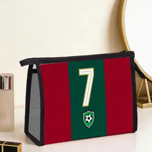 Borsa Cosmetica Portatile in Rete a Tema Calcio Organizer da Toeletta con Stampa Sportiva in Poliestere con Cerniera per Uomini Donne Atleti