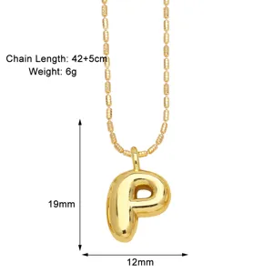 Gold-plated P letter puffy balloon necklace with 42+5cm chain for women daily chic style.