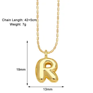 Gold Puffy Letter R Pendant Necklace 18K Gold Plated Hip Hop Clavicle Chain 42+5cm