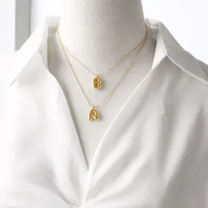 Gold plated bubble letter pendant necklace double layer clavicle chain jewelry detail view