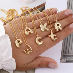 Minimalist Copper Gold Plated Bubble Letter Pendant Necklace Versatile Hip Hop Clavicle Chain Fashion Jewelry Gift for Women Men