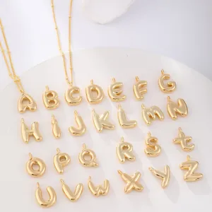Gold 3D bubble alphabet letter pendant necklace trendy copper 18k gold plated jewelry