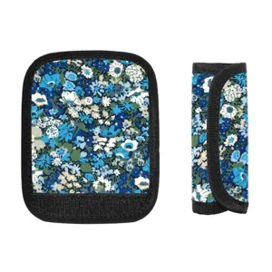 Protector de asa de equipaje con estampado floral azul para bolsas de viaje y cochecitos
