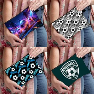 Sports Football Printed Large Capacity Coin Purse Polyester Pencil Case Zipper Storage Pouch Stationery Bag For Students School Travel Unisex Jewelry Organizer
