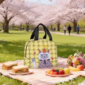 Simpatica Borsa Termica per il Pranzo a Pois con Gatto dei Cartoni Animati Borsa Termica per Bento in Poliestere per Ufficio Scuola Picnic Lavoratori Studenti Contenitore per Alimenti