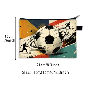 Size details of 21x15cm football pattern zipper pouch for stationery storage