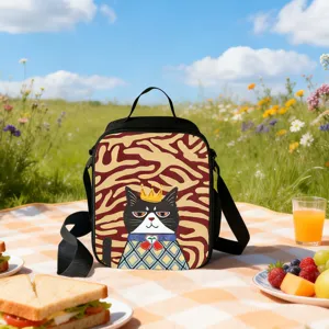Sac à Déjeuner Carré Grande Capacité Chat Dessin Animé Isolation Thermique Feuille Aluminium Sac Bandoulière Portable École