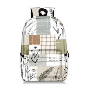 Großer Schülerrucksack mit Patchwork-Blumenmuster und rückenfreundlichem Design