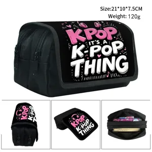 Korean Style Polyester Large Capacity Pencil Case K-pop Theme Printed Water Resistant Flap Stationery Storage Bag For Students Office