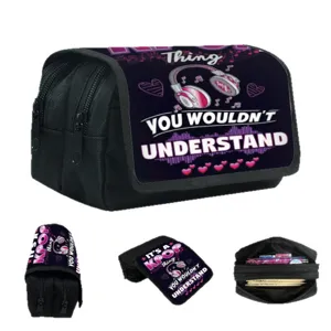 Large capacity K-pop themed flap pencil case with dual zippers and durable fabric.