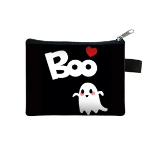 Petit porte-monnaie d'Halloween avec fantôme dessin animé, fermeture éclair et Boo