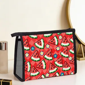 Frische Kosmetiktasche mit Wassermelonen-Print und Netzeinsatz für Reise und Alltag