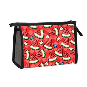 Frische Netz-Make-up-Tasche mit Wassermelonen-Print und rotem Karo-Muster Design