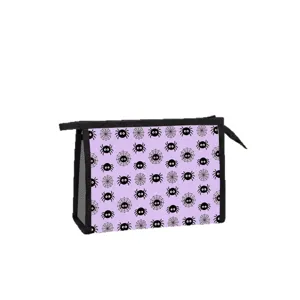 Halloween purple makeup bag featuring spider and web print with black zipper for travel
