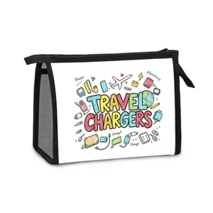 Mesh-Kulturtasche für Reisen mit buntem Doodle-Aufdruck zur Aufbewahrung von Badartikel.