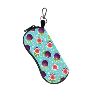 Portable soft sunglasses pouch with fresh fig fruit pattern and black carabiner hook