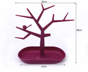 Tree branch jewelry stand with bird tray for necklaces, rings, earrings and bracelets display.