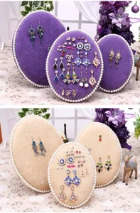 Velvet pearl oval jewelry display stand earring holder rack showcase for earrings studs organizer