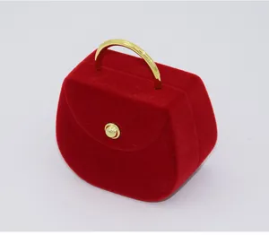 Rotes Samt Handtasche Schmuckkasten fuer Ringe Ohrringe Ketten tragbare Aufbewahrung