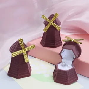 Windmill velvet ring box cute jewelry storage case for proposal birthday gift wedding ring display