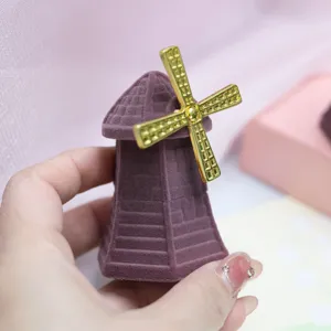 Cute windmill velvet ring box, portable jewelry storage container for earrings and small gifts.