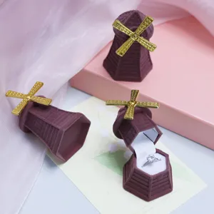 Velvet windmill ring box earring jewelry storage container cute birthday gift display