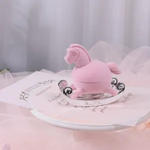 Rosa Samt Schaukelpferd Schmuckkästchen für Ringe, Ohrringe und kleine Ketten, süße Geschenkbox.