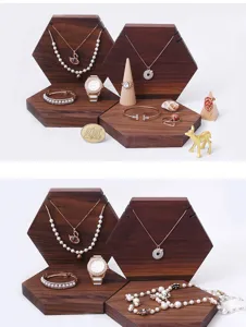 Présentoir à bijoux en bois massif noyer noir collier bague organisateur comptoir vitrine