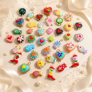 Stainless Steel Enamel Charms For Jewelry Making DIY Cute Heart Fish Flower Fruit Pendants For Bracelet Necklace Craft Accessories