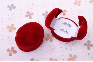 Red velvet double ring box for wedding engagement couples jewelry storage gift display box