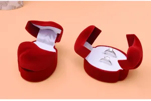 Red velvet heart ring box double engagement ring jewelry storage gift box showcase.