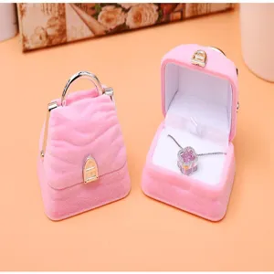 Rosa Samt Handtasche Form Schmuckschatulle mit tollem Design für Geschenkpräsentation Aufbewahrung.