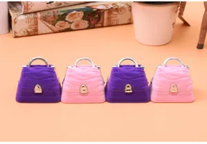 Samt Handtasche geformt Schmuckschatulle Aufbewahrungsbox fuer Ringe Ohrringe rosa lila