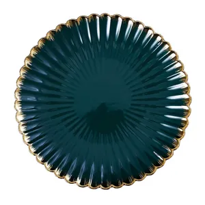 Retro dark green gold-rimmed jewelry tray, ceramic ring and earring display photography prop.