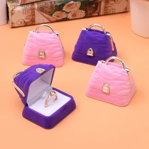 Handtaschenförmige Samt Schmuckkästchen Tragbare Mini Ring Aufbewahrungetui Süße Beflockung Schmuckorganizer Für Damen Mädchen Geschenk