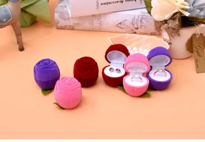 Detailed view of velvet rose ring box set displaying multiple colors for proposal and gift.