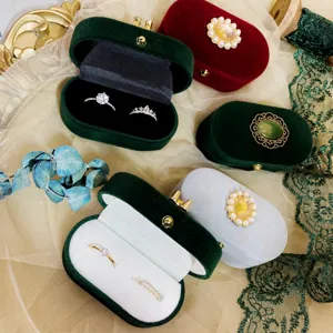 Vintage fluwelen dubbele ringdoos retro bruiloft sieraden opbergdoos oorbellen etui.